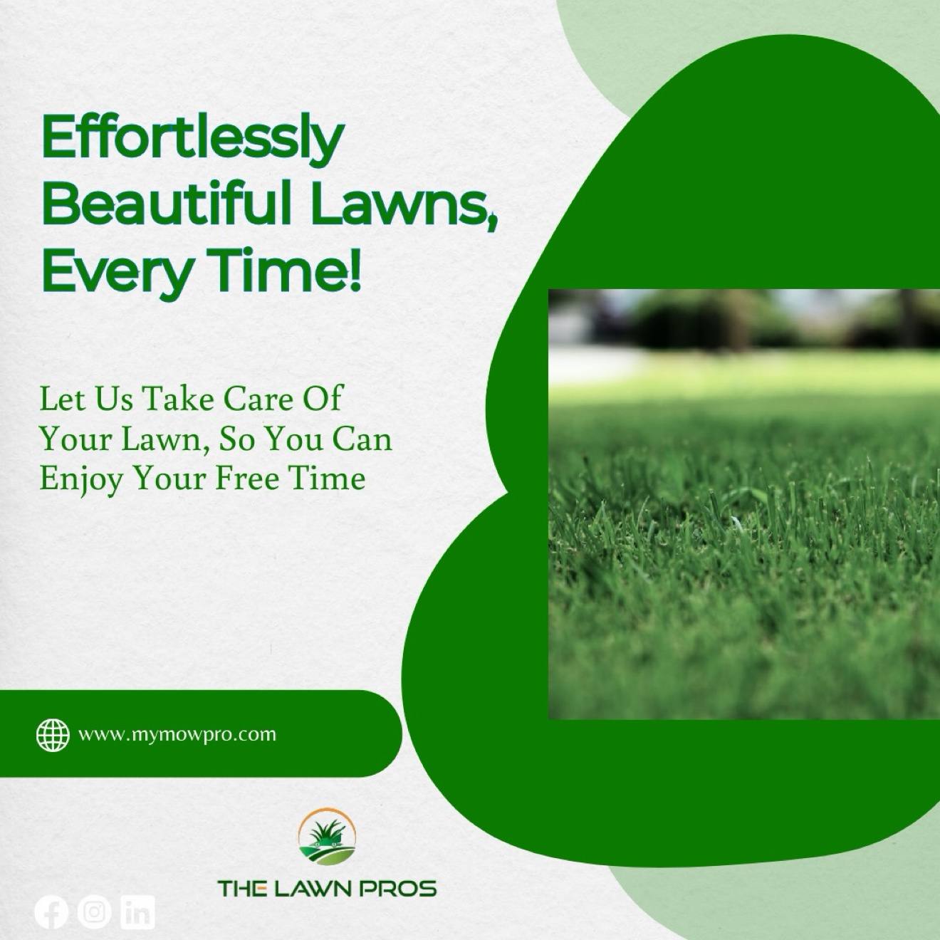 The Lawn Pros lawn care card with a close-up of green grass